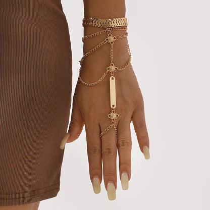 Multi Layered Chain Bracelet with Finger Ring