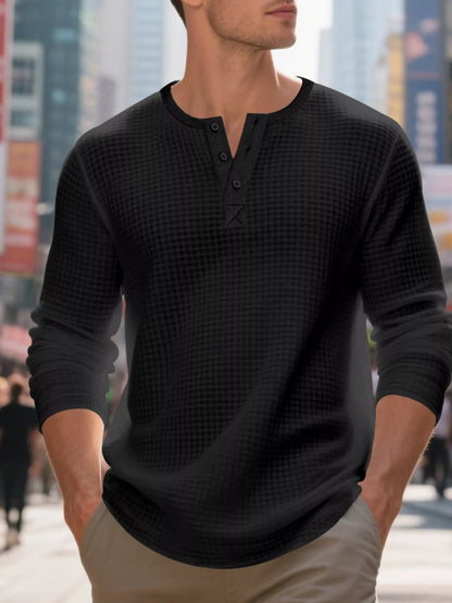 Men's Plus Size Casual Waffle Knit Henley T-Shirt