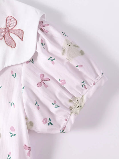 Children's Bow Print Peter Pan Collar Dress