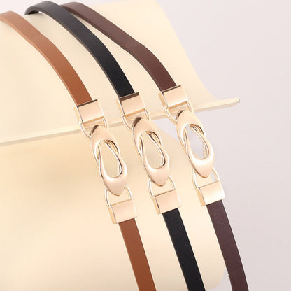 Skinny Leather Belt with Interlocking Buckle