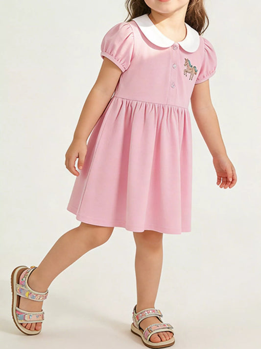 Children's Unicorn Embroidered Peter Pan Collar Dress
