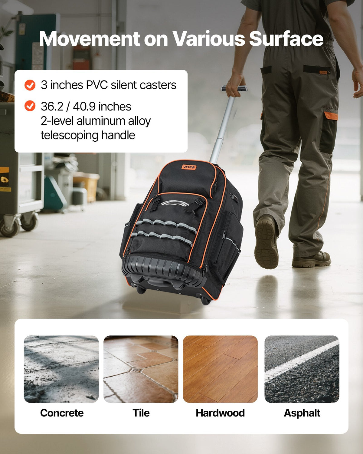 Rolling Tool Backpack, 110 Lbs Load Capacity, 72 Pockets Heavy Duty Roller Tool Bag On Wheels, Adjustable Telescoping Handle & Stable Base, Toolbag Organizers For Construction, Mechanic