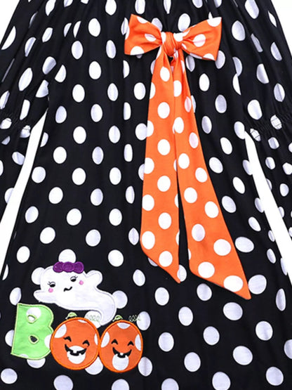 Children's Halloween Ghost Polka Dot Dress with Bow