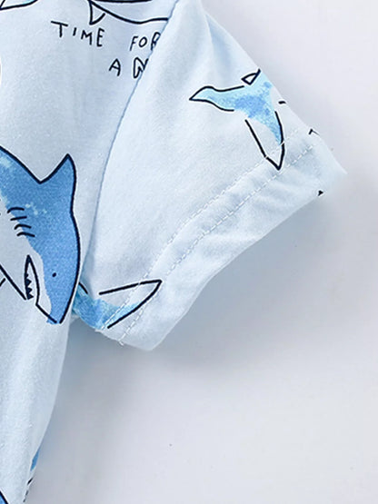 Children's Shark Print Short Sleeve Top and Shorts Set