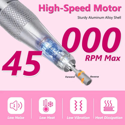 Portable Electric Nail Drill Bit 45000 RPM With 11 Bits Base Waist Clip Cordless Rechargeable Nail File Machine For Professional Salon Home Acrylic Nails Remove Nail Gel Polish Manicure