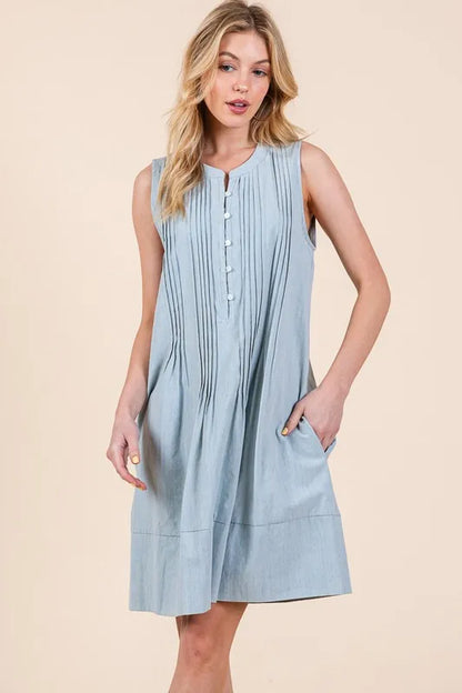 Lime 'N' Chili Denim Pintuck Detail Sleeveless Midi Dress
