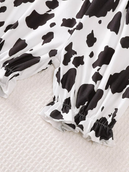 Children's Cow Print Ruffle Sleeve Top and Shorts Set