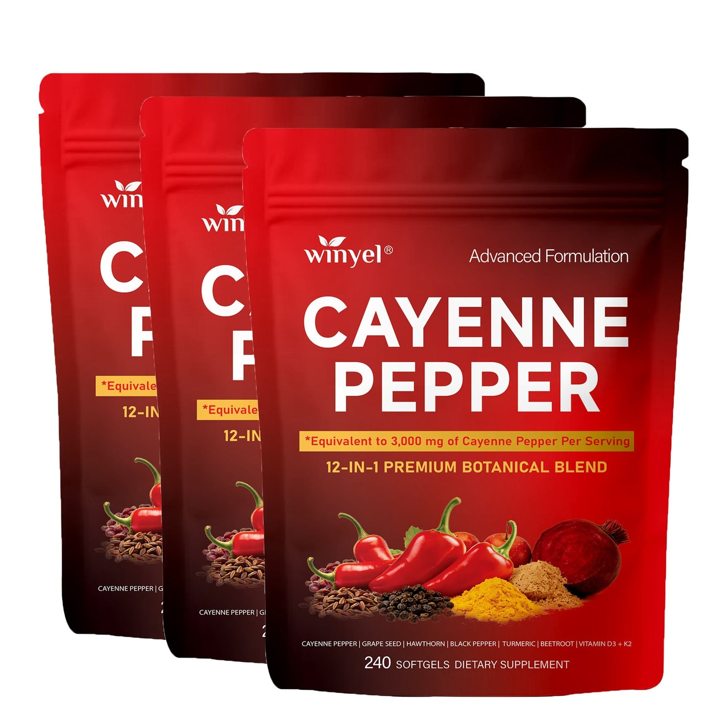 Chili Pepper Softgel Supplement To Support Leg Vein, Heart, And Vascular Health. Contains Vitamins C, D3, And K2, As Well As Extracts Of Grape Seed, Hawthorn, Cinnamon, And Beetroot 240 Softgels