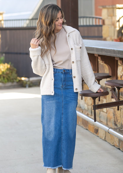 Dakotah Raw Hem Long Denim Skirt