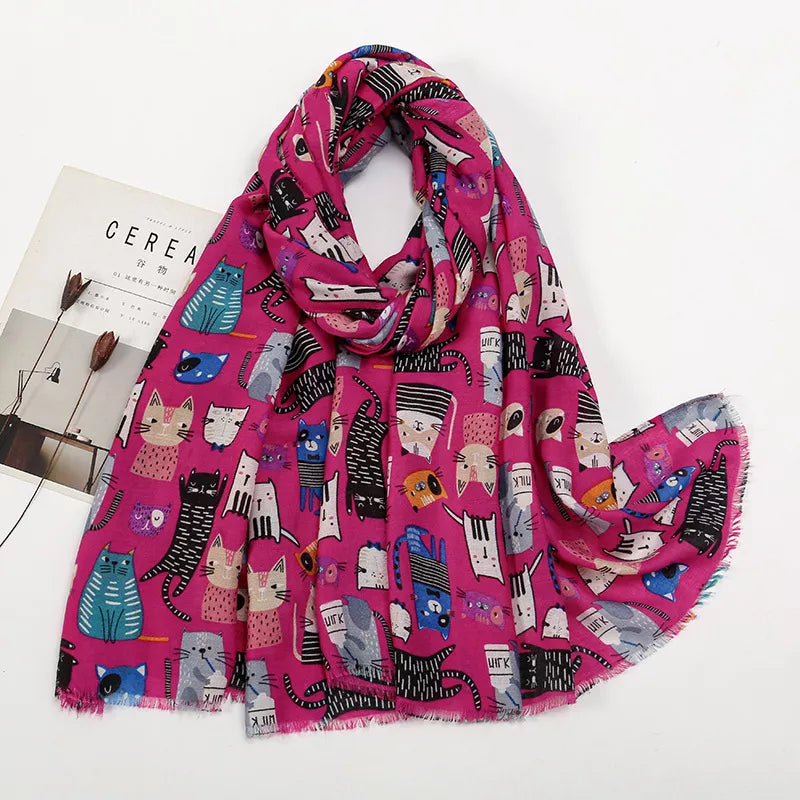 Cat Print Lightweight Scarf