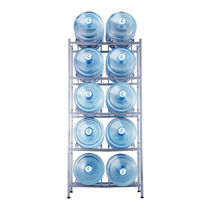 VEVOR 5-Tier Water Jug Holder Double Row Water Jug Rack 10 Bottles Silver Gray