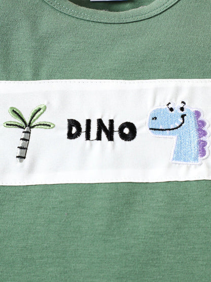 Children's Dino Embroidered Tee & Striped Shorts Set