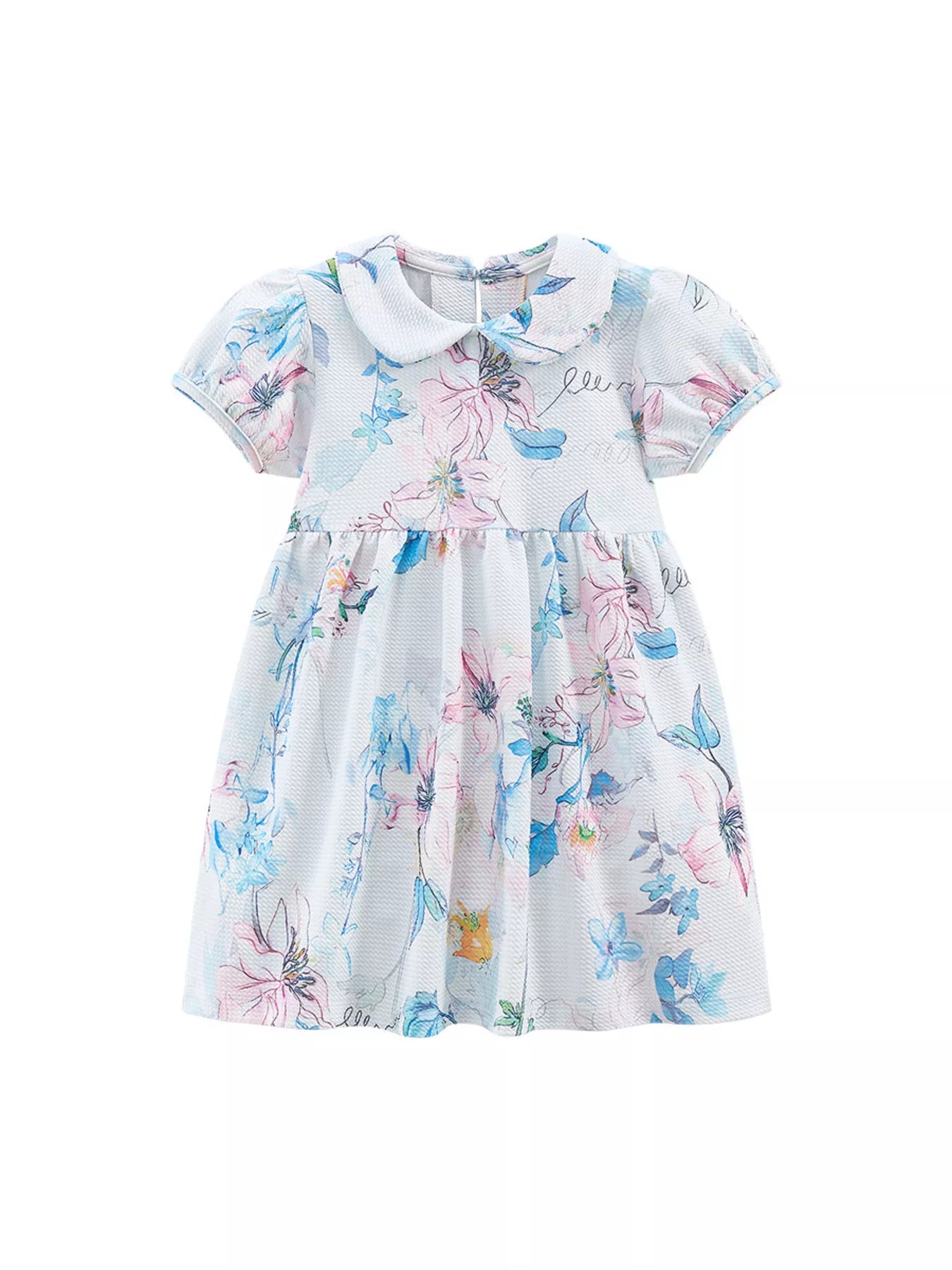 Children's Floral Print Peter Pan Collar Puff Sleeve Dress