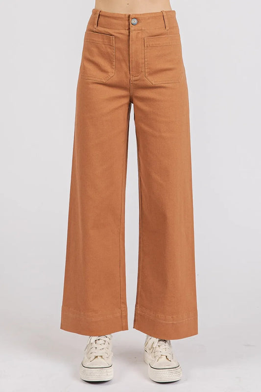 Mittoshop Twill Patch Pocket High Rise Wide Leg Pants