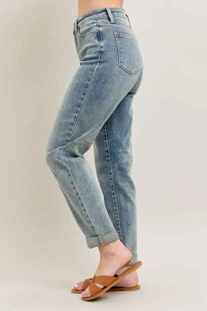 Judy Blue Full Size Hw Vintage Wash Double Roll Cuff Bf Jeans Plus Size