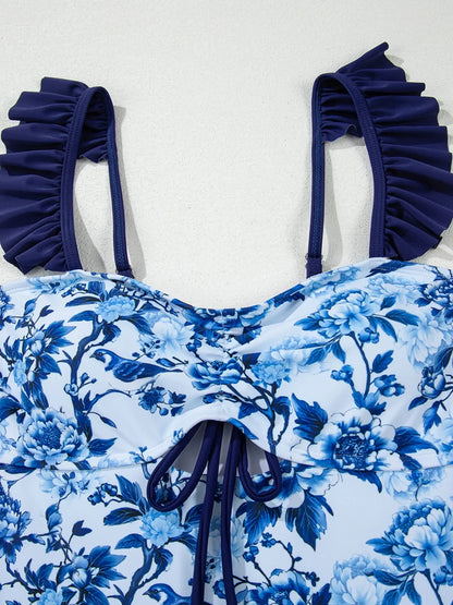 Cutout Ruffled Spaghetti Strap One-Piece Swimwear
