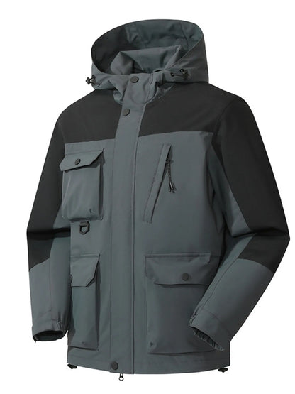 Men's Full Size Multi-Pocket Long Sleeve Hooded Jacket Plus Size