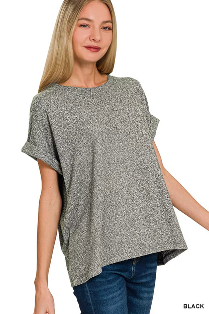 Zenana Soft Melange Hacci Short Sleeve Round Neck Top