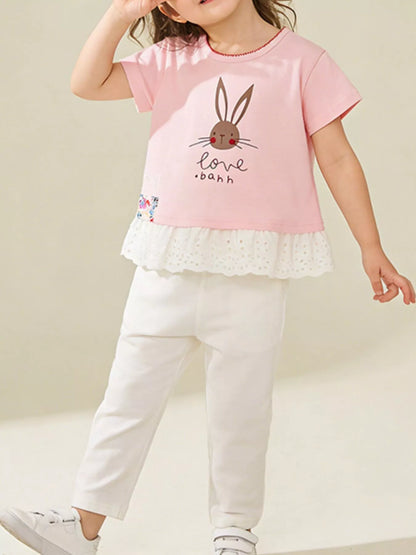 Children's Bunny Graphic Ruffle Hem T-Shirt
