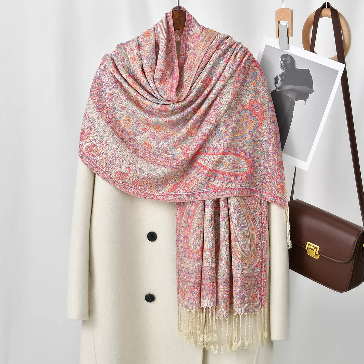 Paisley Patterned Raw Hem Scarf