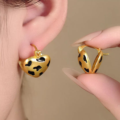 18K Gold-Plated Heart Leopard Print Statement Earrings