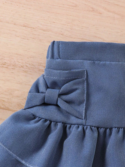 Children's Off-Shoulder Top and Ruffled Denim Skirt Set