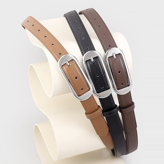 Leather Skinny Belt with Buckle