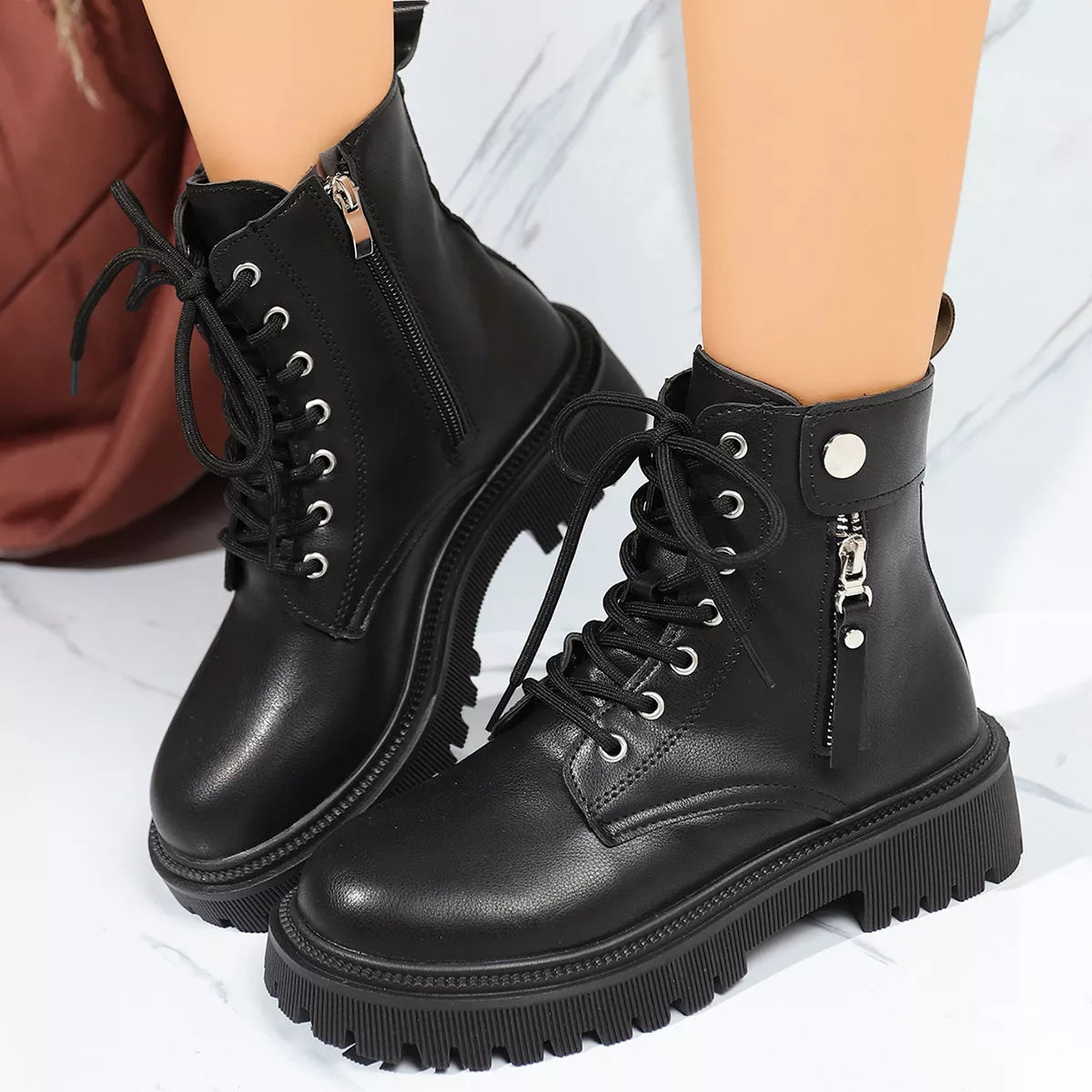 Round Toe Block Heels Boots