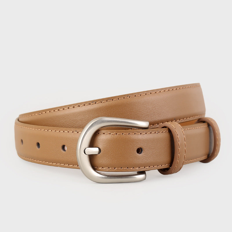 Classic Leather Belt with Silver Buckle