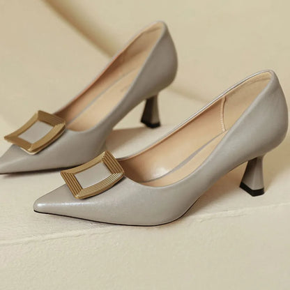 Point Toe Flare Heel Pumps