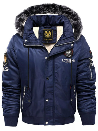 Men's Plus Size Winter Warm Fur Hooded Bomber Jacket