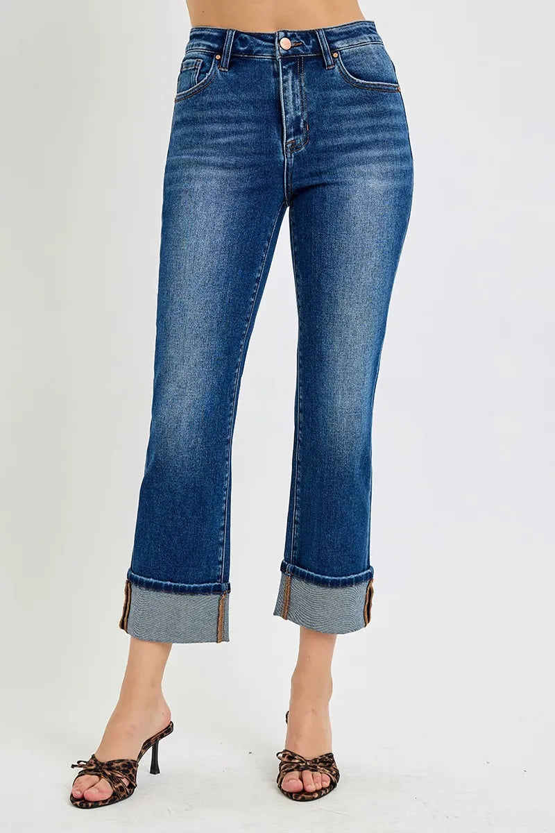 RISEN Full Size High Rise Ankle Straight Cuffed Jeans Plus Size