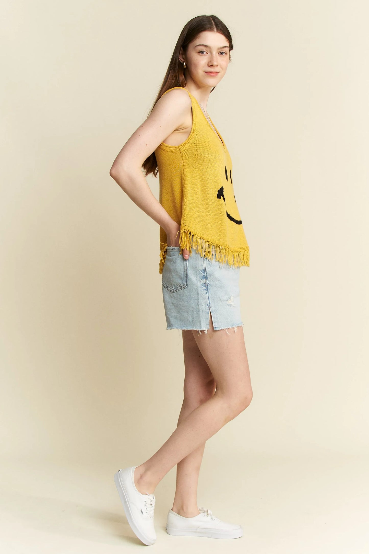 Jade By Jane Full Size Smiley Fringe Tank Top Plus Size