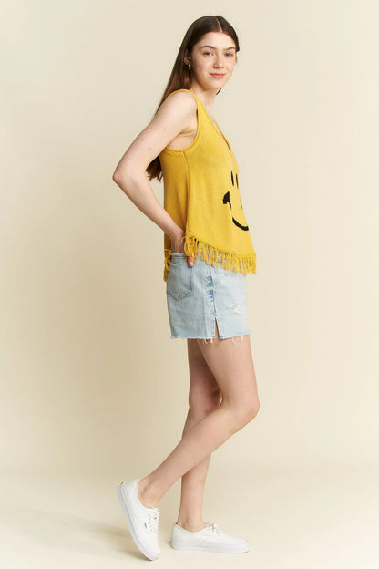 Jade By Jane Full Size Smiley Fringe Tank Top Plus Size