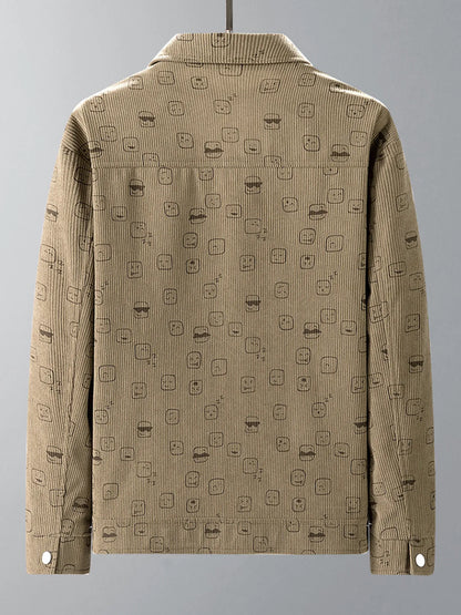 Men's Plus Size Snap Down Corduroy Printed Casual Jacket