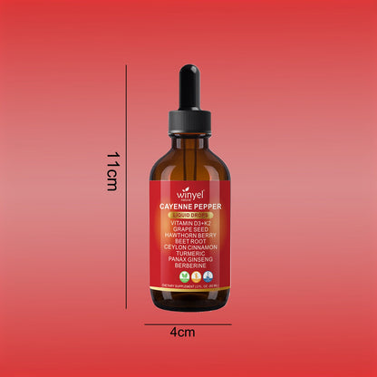 WINYEL Cayenne Pepper Drops Herbal Supplement, Hawthorn Berry, Vitamin D3 K2, Beet Root, Ceylon Cinnamon, Turmeric & Berberine Extract, 60ML