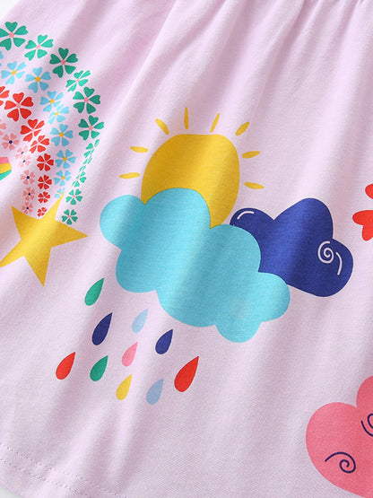Children's Rainbow Print Casual Short Sleeve Dress