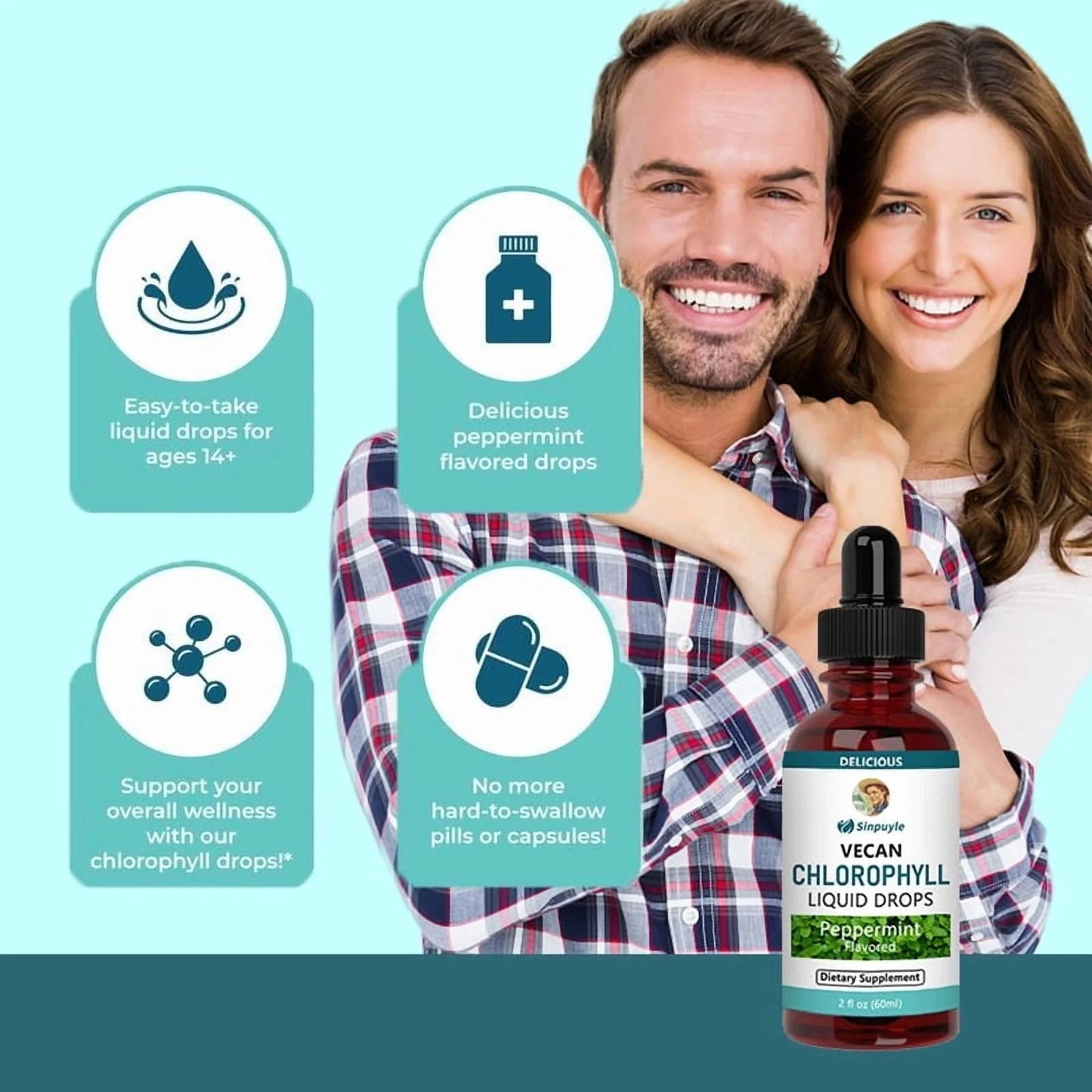Vegan Chlorophyll Liquid Drops, Peppermint Flavored, Supports Detox And Fresh Breath, 60ml