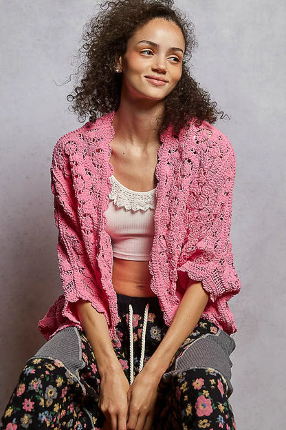 POL Floral Pattern Open Front Cardigan