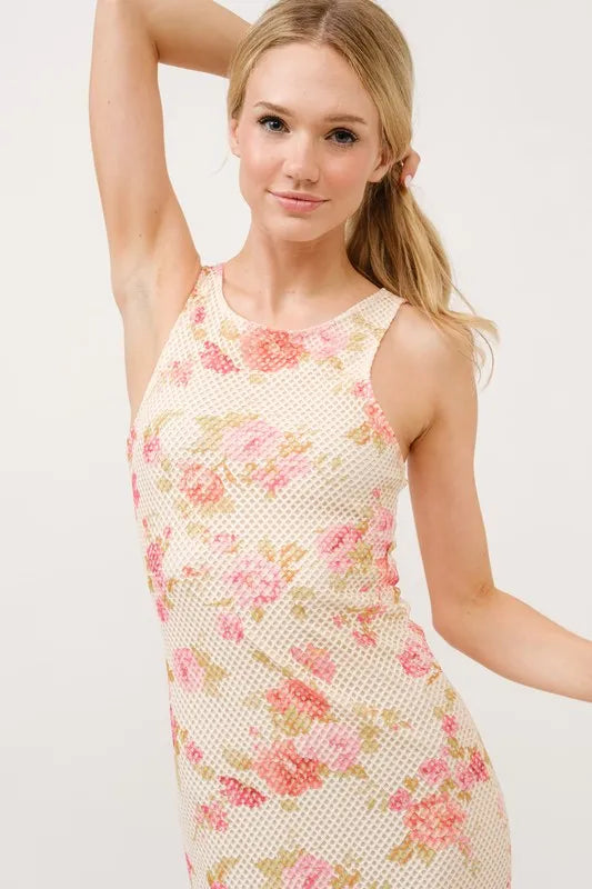 And The Why Floral Fishnet Bodycon Midi Dress