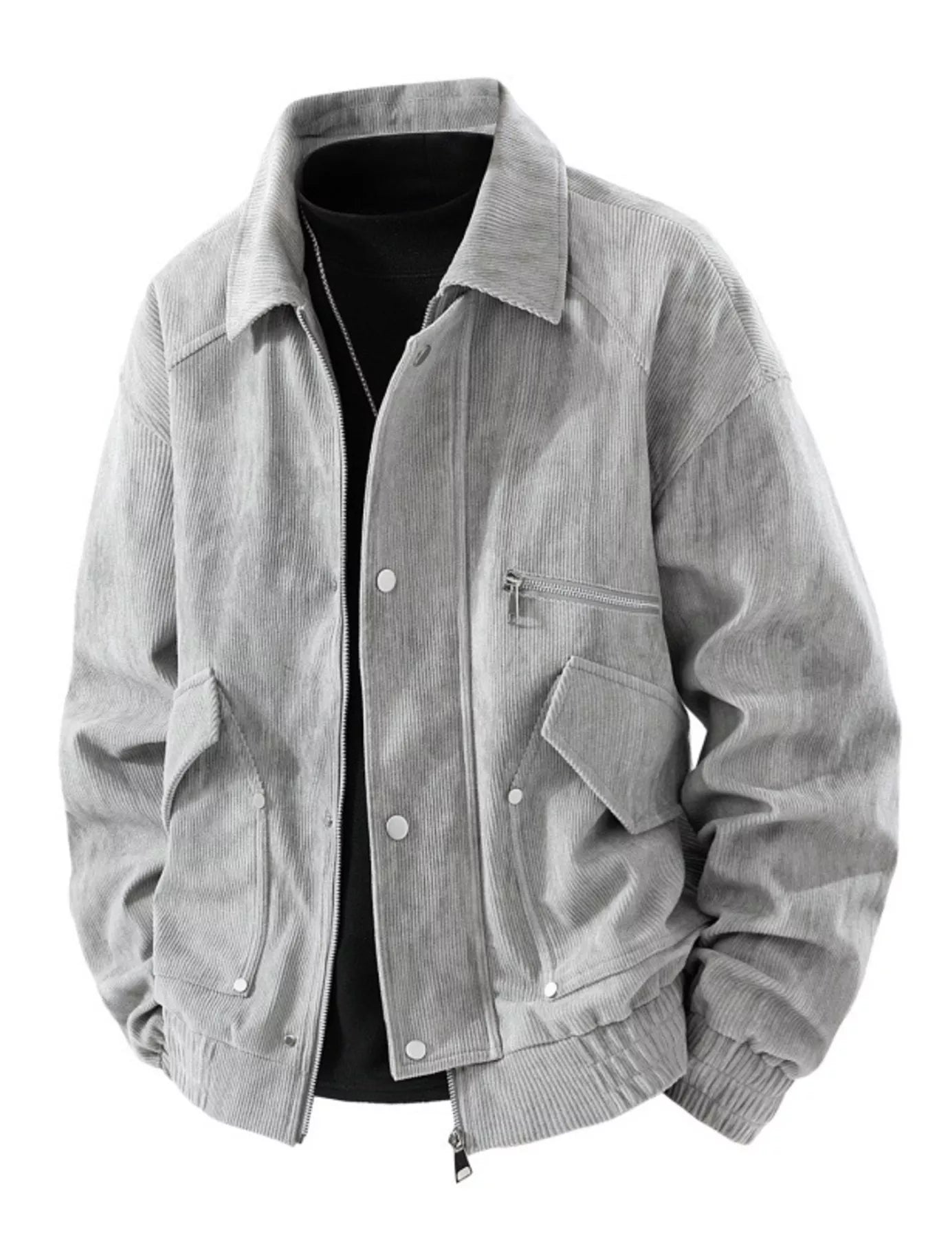 Men's Plus Size Casual Corduroy Snap-Down Jacket