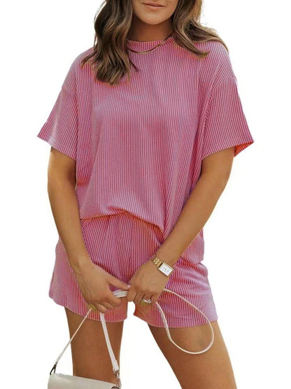 Full Size Ribbed Short Sleeve Top and Shorts Two-Piece Set Plus Size