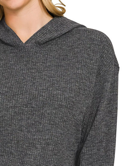 Zenana Ribbed Long Sleeve Hoodie