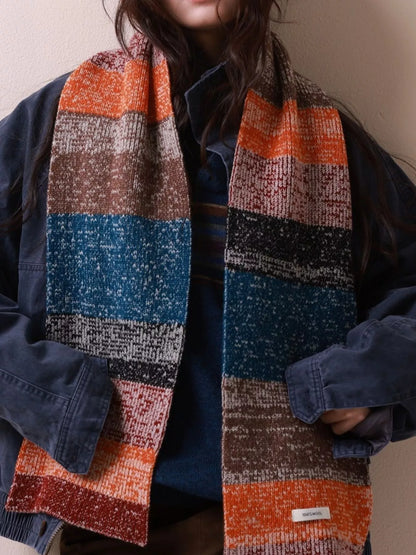 100% Wool Color Block Knitted Scarf