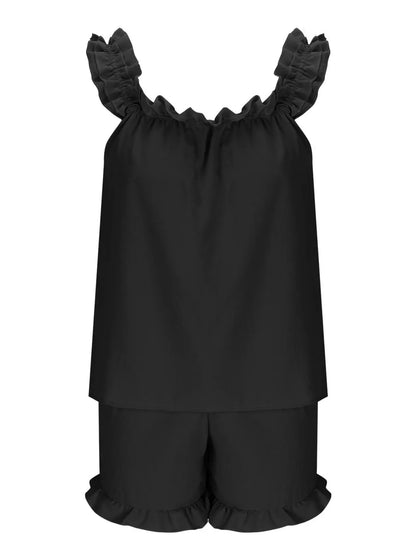 Ruffle Trim Sleeveless Top and Shorts Set