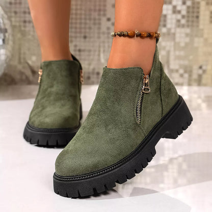 Round Toe Side Zip Ankle Boots