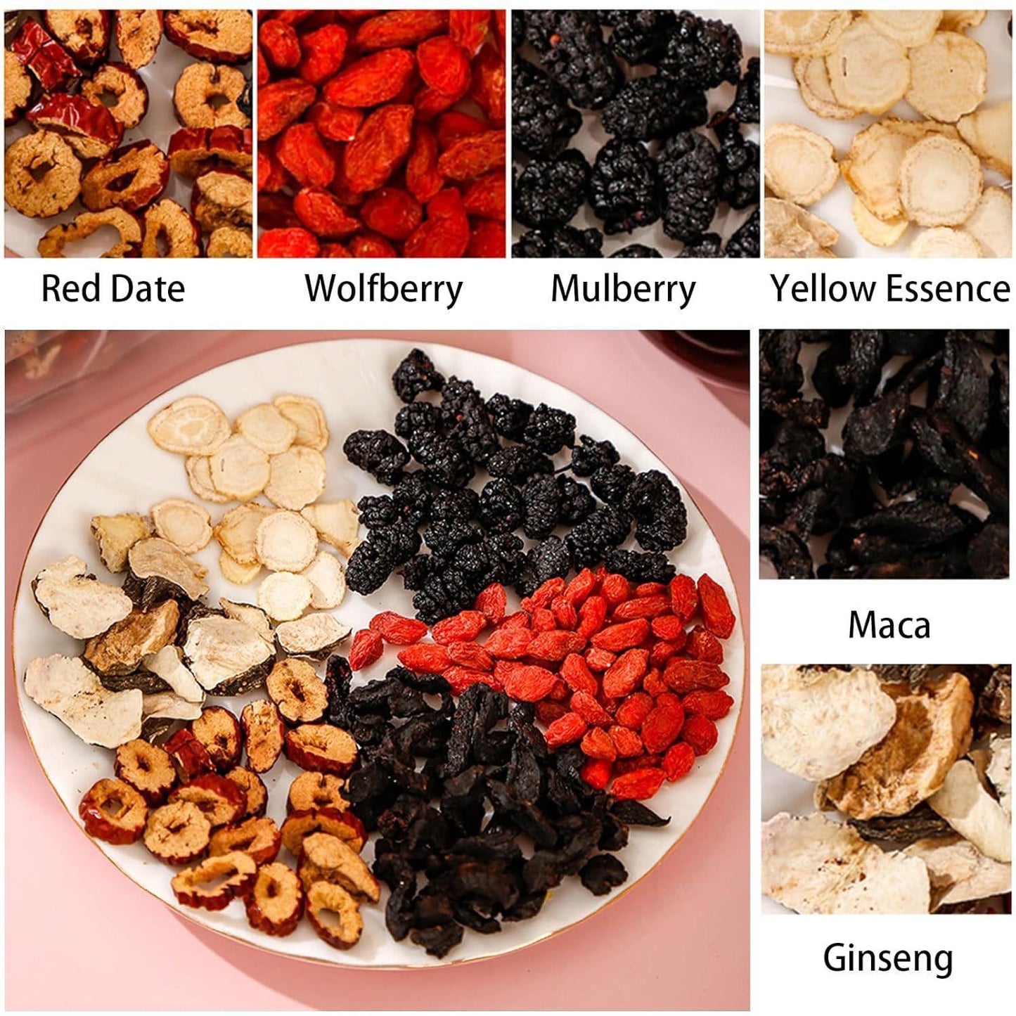 25bags Kidney Tea Formula Ginseng Five Treasure TeaCombination Scented Tea Eight Treasure Tea RedDate Wolfberry Tea Men's Tea Health TeaMulberry Herbal Formula Health Tea Beverage