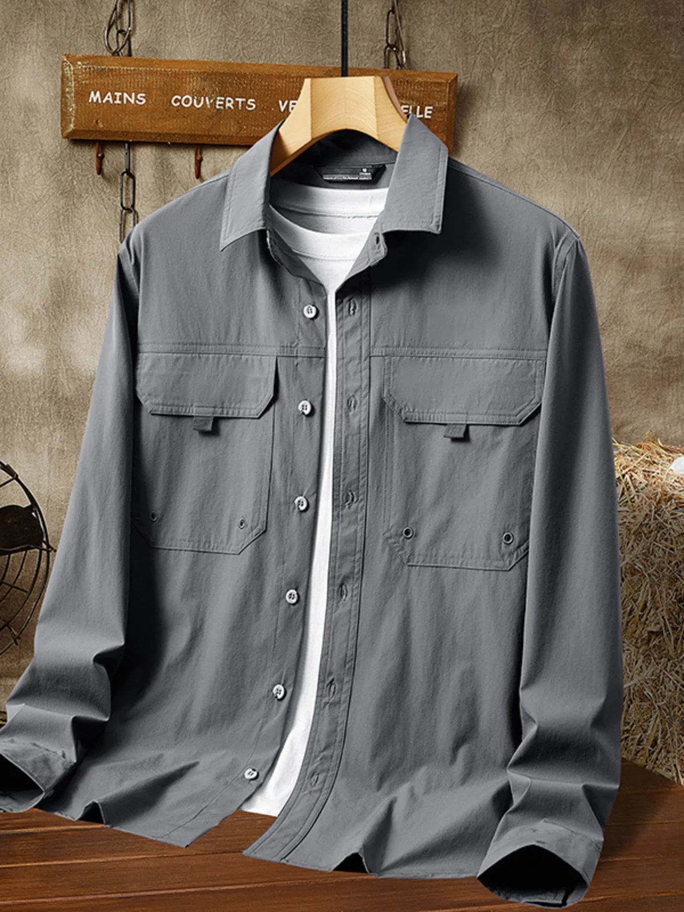 Men's Plus Size Casual Lightweight Button-Down Shacket