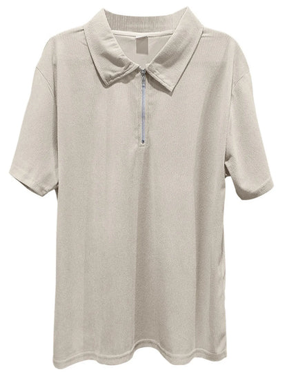 Men's Full Size Quarter Zip Short Sleeve Polo and Pants Set Plus Size