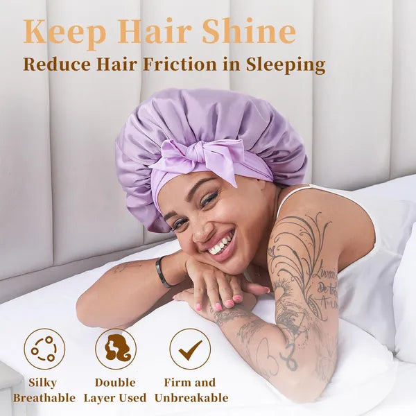 Silk Bonnet For Sleeping Women, Satin Hair Bonnet For Sleeping For Wavy Curly Natural Hair Women Men - Rose Red